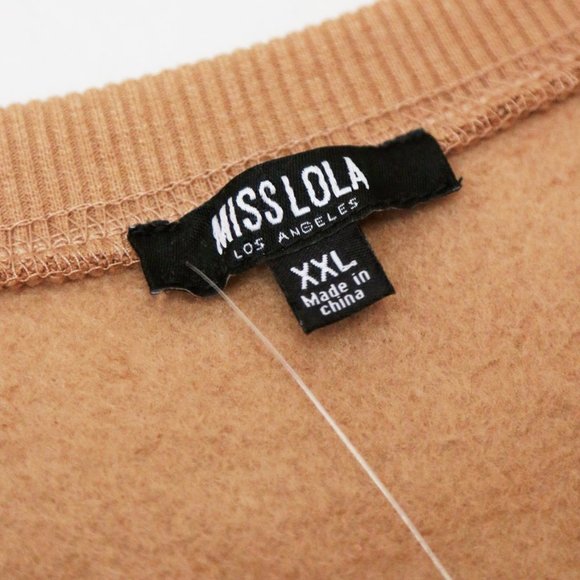 NEW Miss Lola Unisex XXL Cozy Feel Oversize Fleece Sweatshirt Pullover Tan Latte - Picture 13 of 13